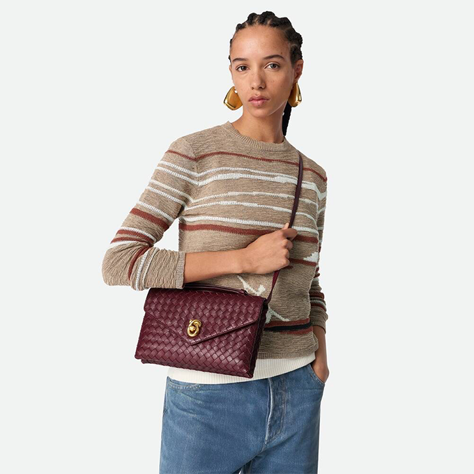 bottega veneta knot lock intrecciato leather mini flap crossbody bag #817191